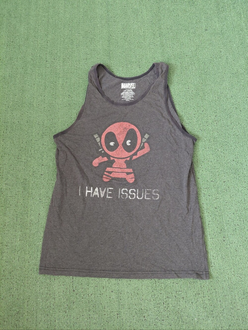 Marvel Deadpool "I Have Issues" Funny Dark Gray Tank Top Sz Large